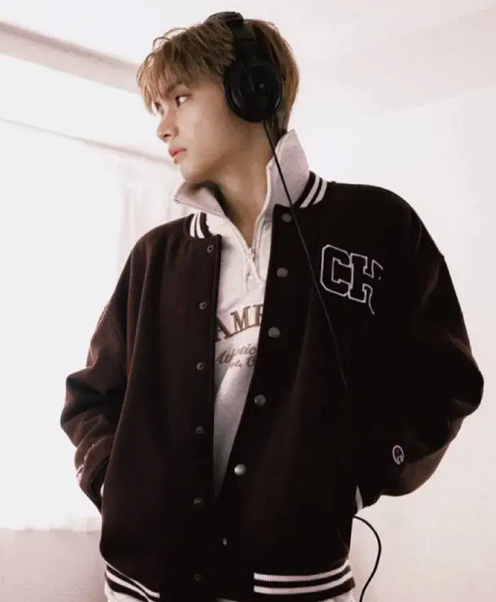 BTS V Champion Brown Varsity Jacket