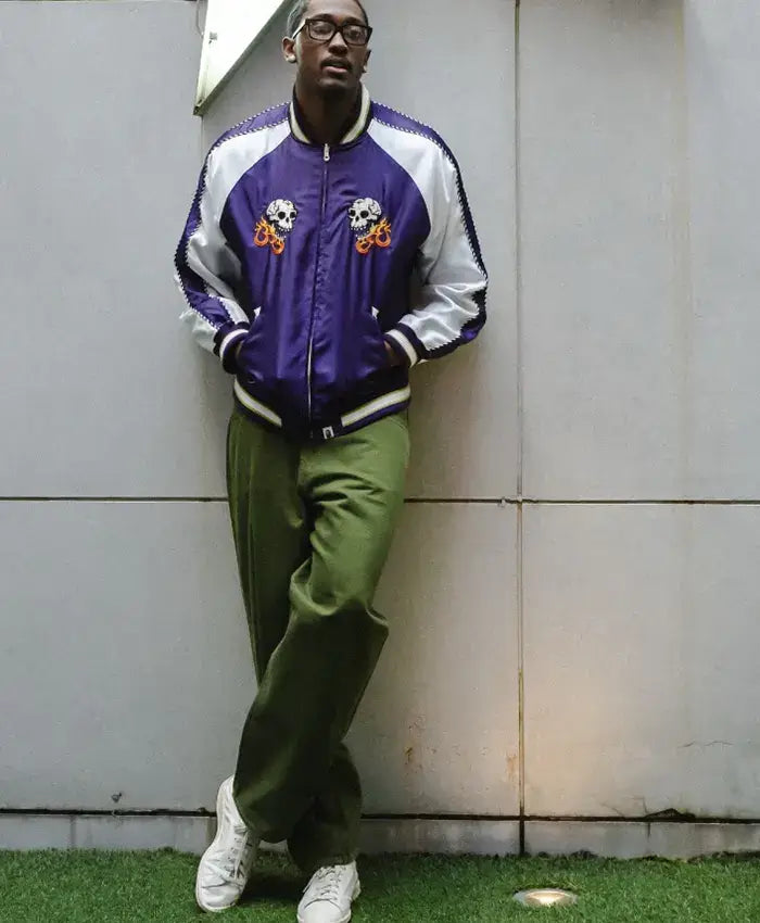 Bape Jalen Williams Purple Satin Souvenir Jacket