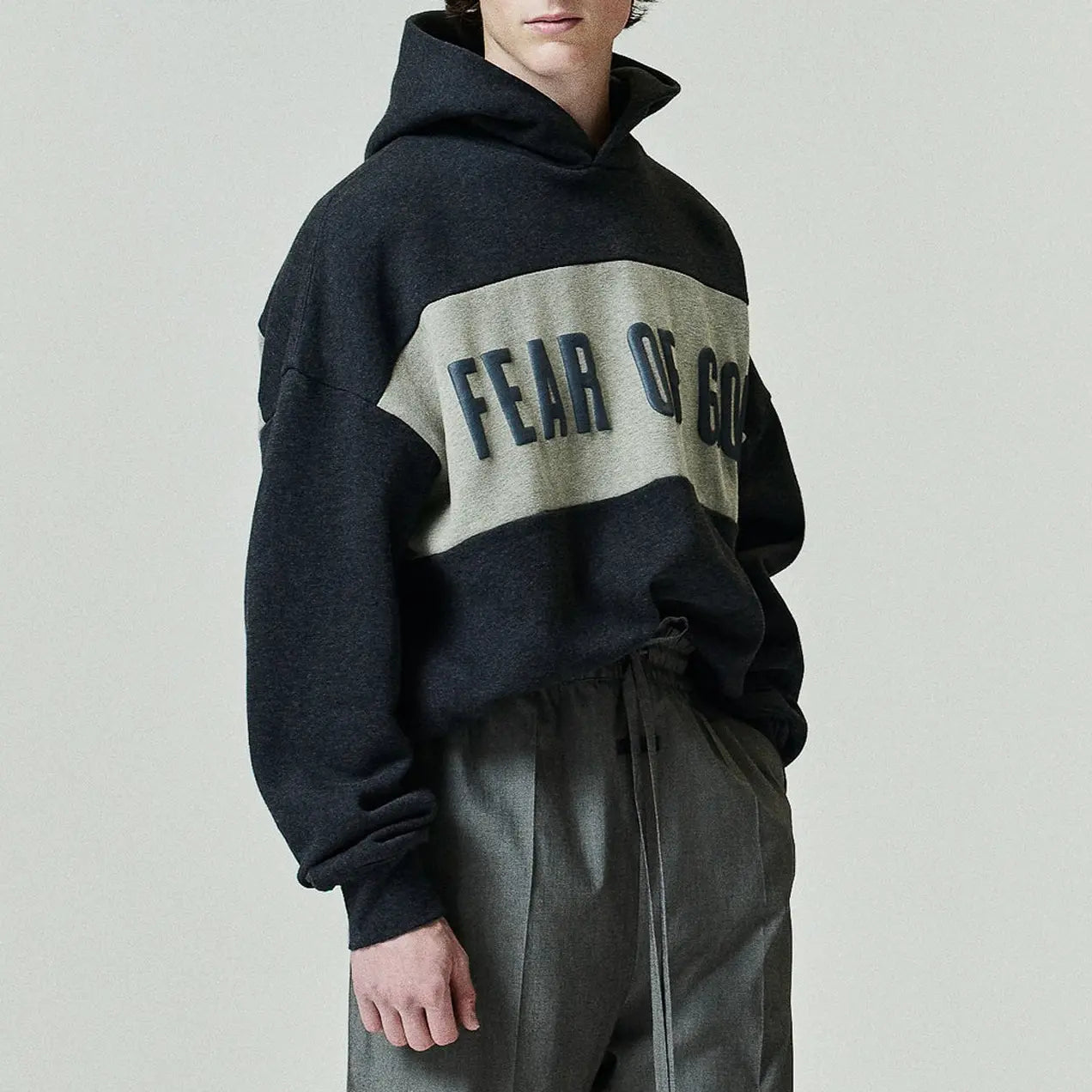 Black Fear Of God Cropped Relaxed Panelled Black Hoodie
