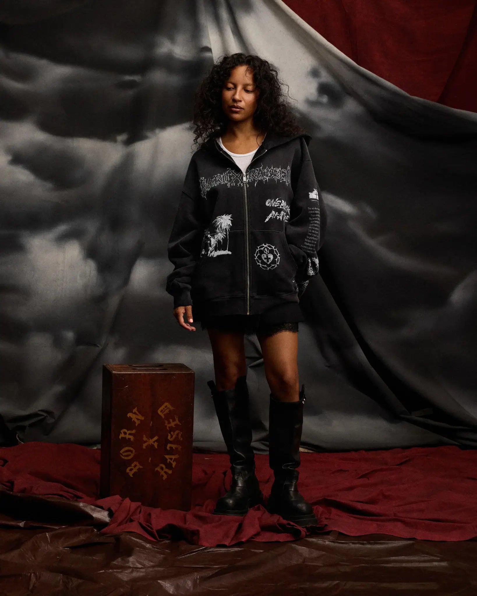 Born x Raised LLORONA Vintage Black zip-up Hoodie