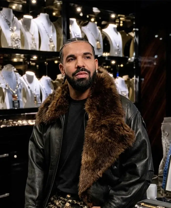 Drake Show Off Jewelry Room Shearling Leather Jacket For Men & Women