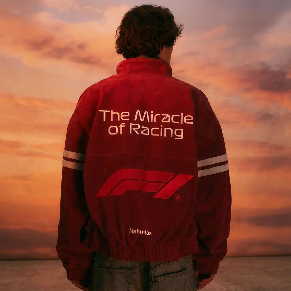 Formula 1 x NAHMIAS Racing Red Suede Jacket For Men Women