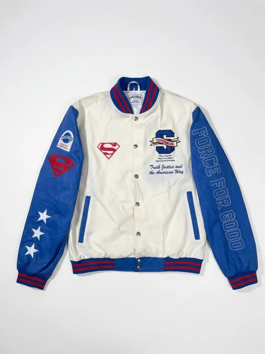 DC Comics Superman Icons White & Blue Varsity Jacket