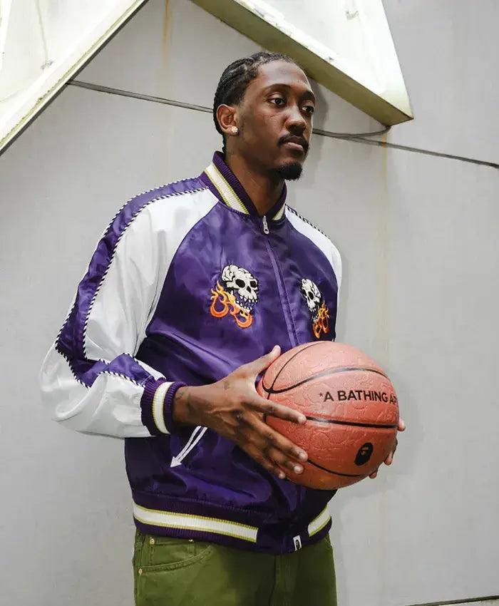 Jalen Williams Bape Purple Satin Souvenir Jacket
