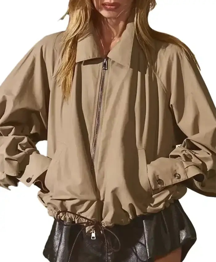 Jennifer Lopez Breezy Khaki Bomber Jacket For Women