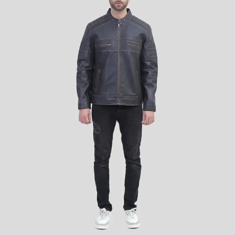 Stylish Brown Cafe Racer Leather Jacket for Men