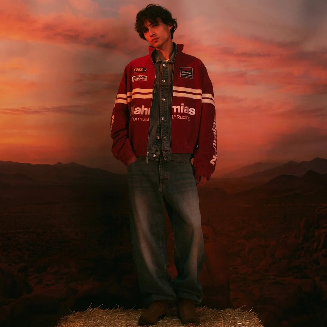 NAHMIAS Racing Red Suede Jacket