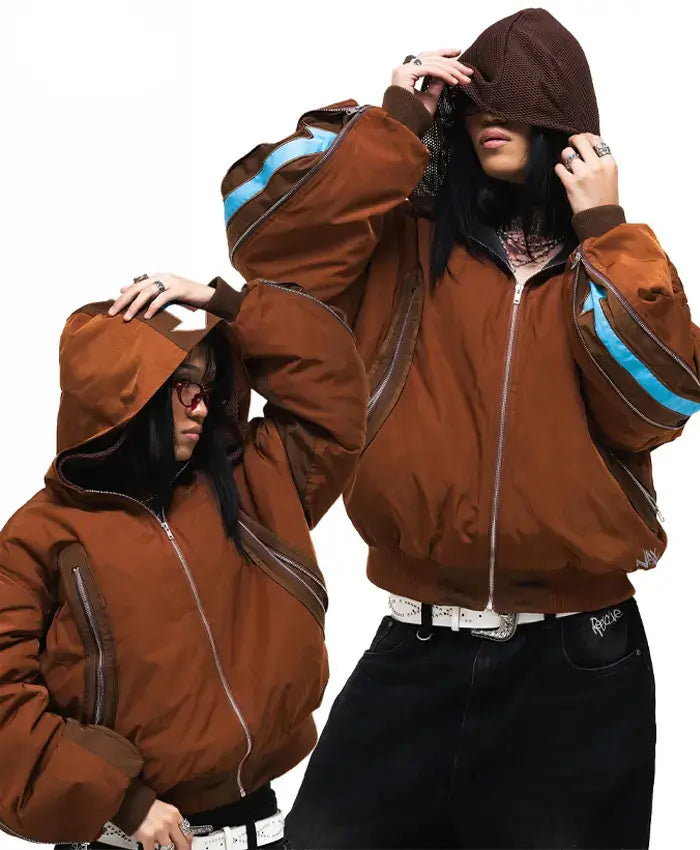 Neptun x Avatar Hooded  Bomber Brown Jacket 