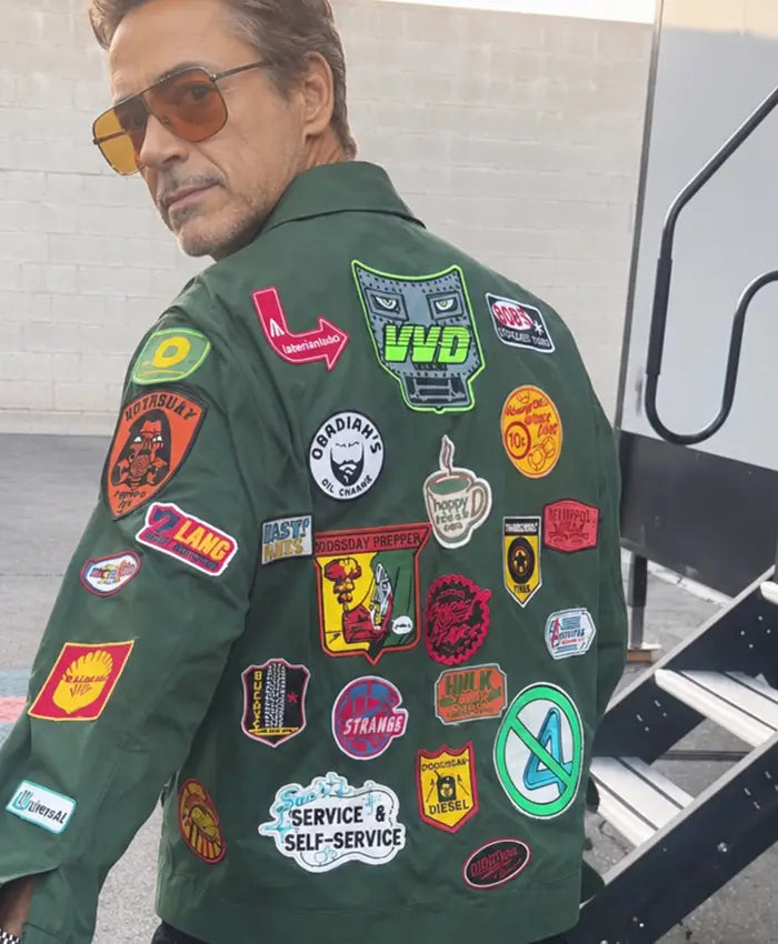 Robert Downey Jr Green Patch Jacket- back view