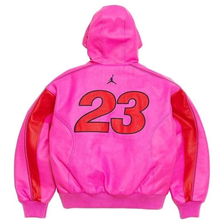Supreme x Jordan Hooded Leather   Pink Jacket