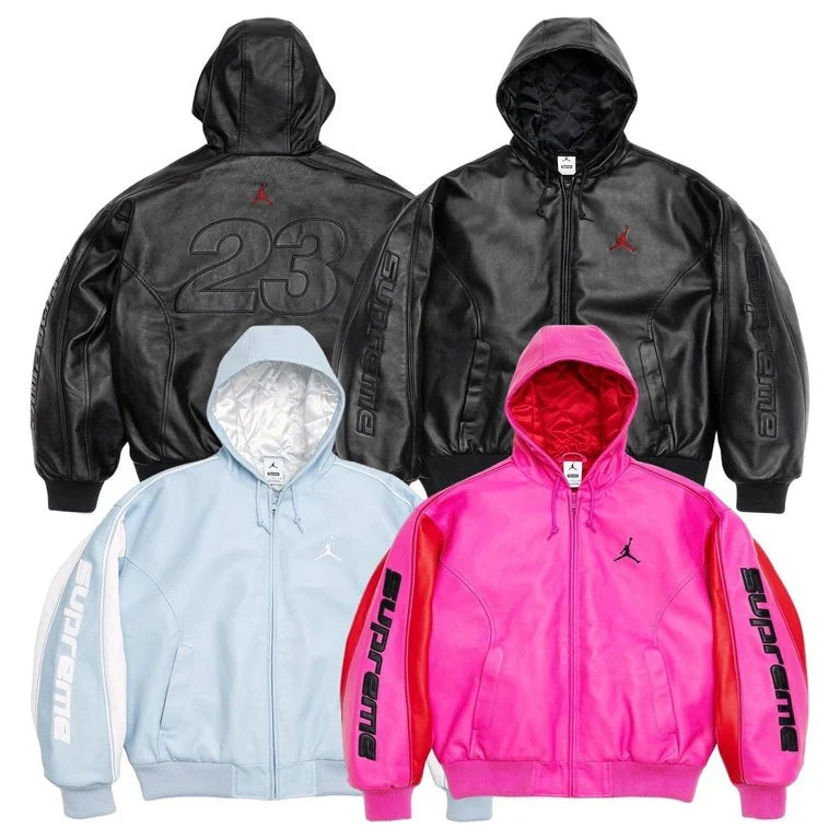 Supreme x Jordan Hooded Leather   Zipper Jacket