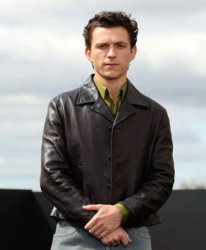 Tom Holland Tan Prada Leather Press-Tour Jacket