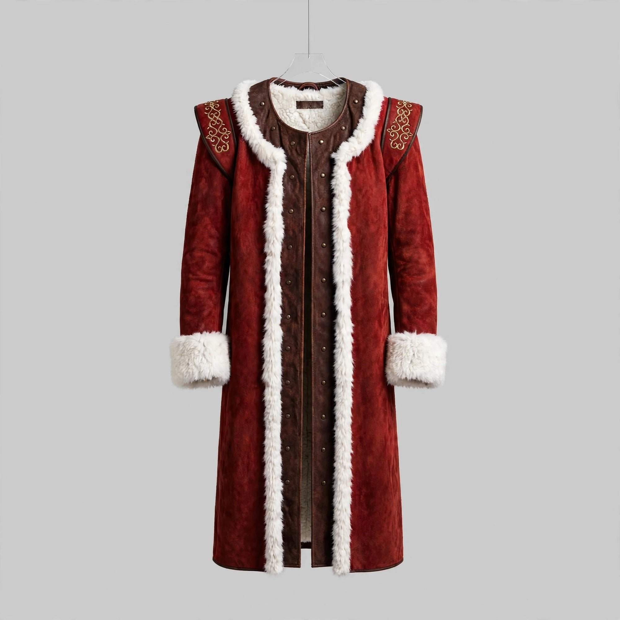 Violent Night 2 David Harbour Red Suede Shearling Long Coat