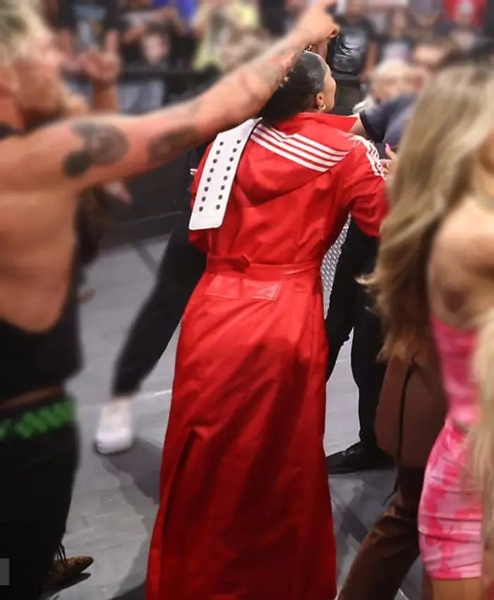 WWE NXT 2026 Kelani Jordan Red Leather Adidas Hooded Coat
