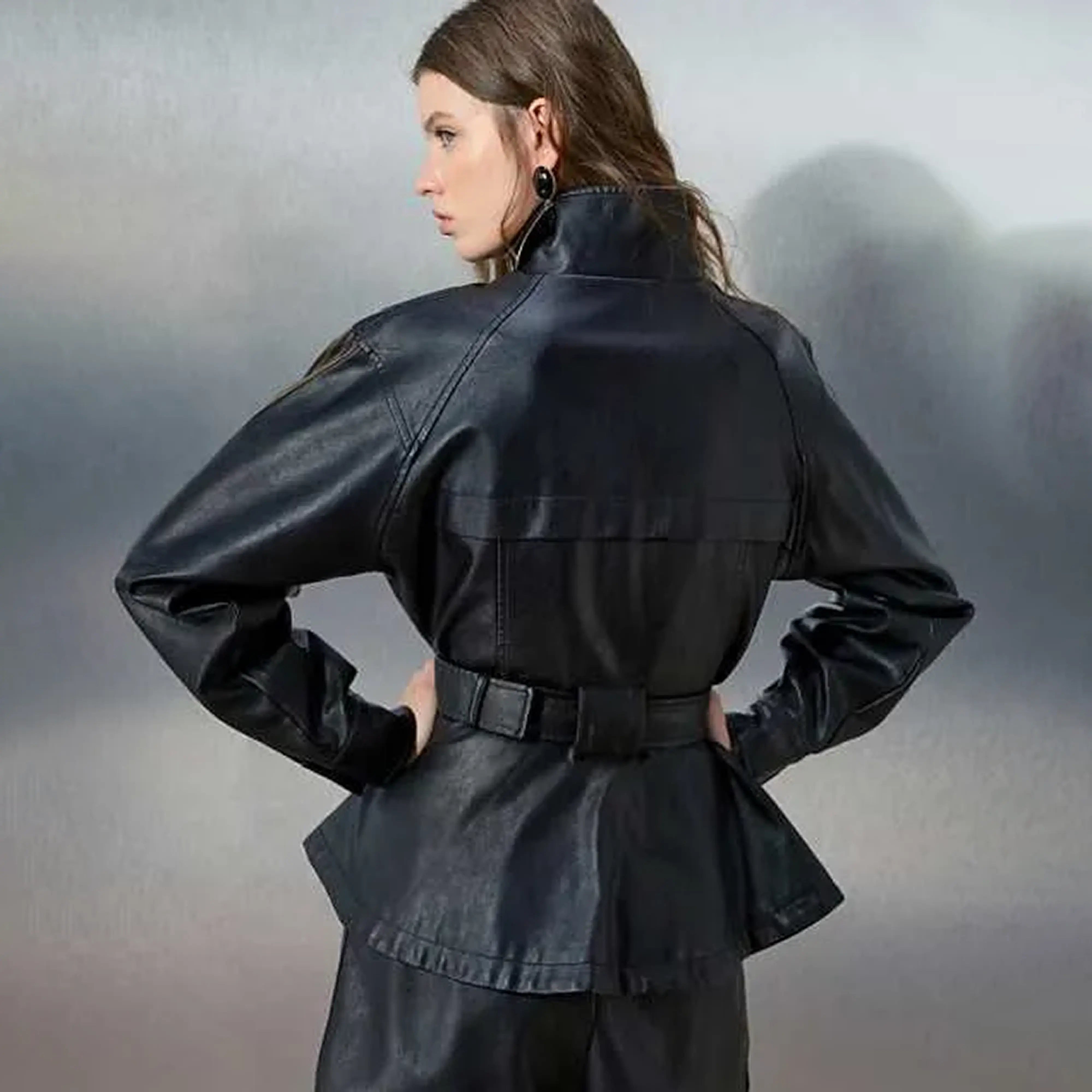 adidas faux black peplum belt jacket