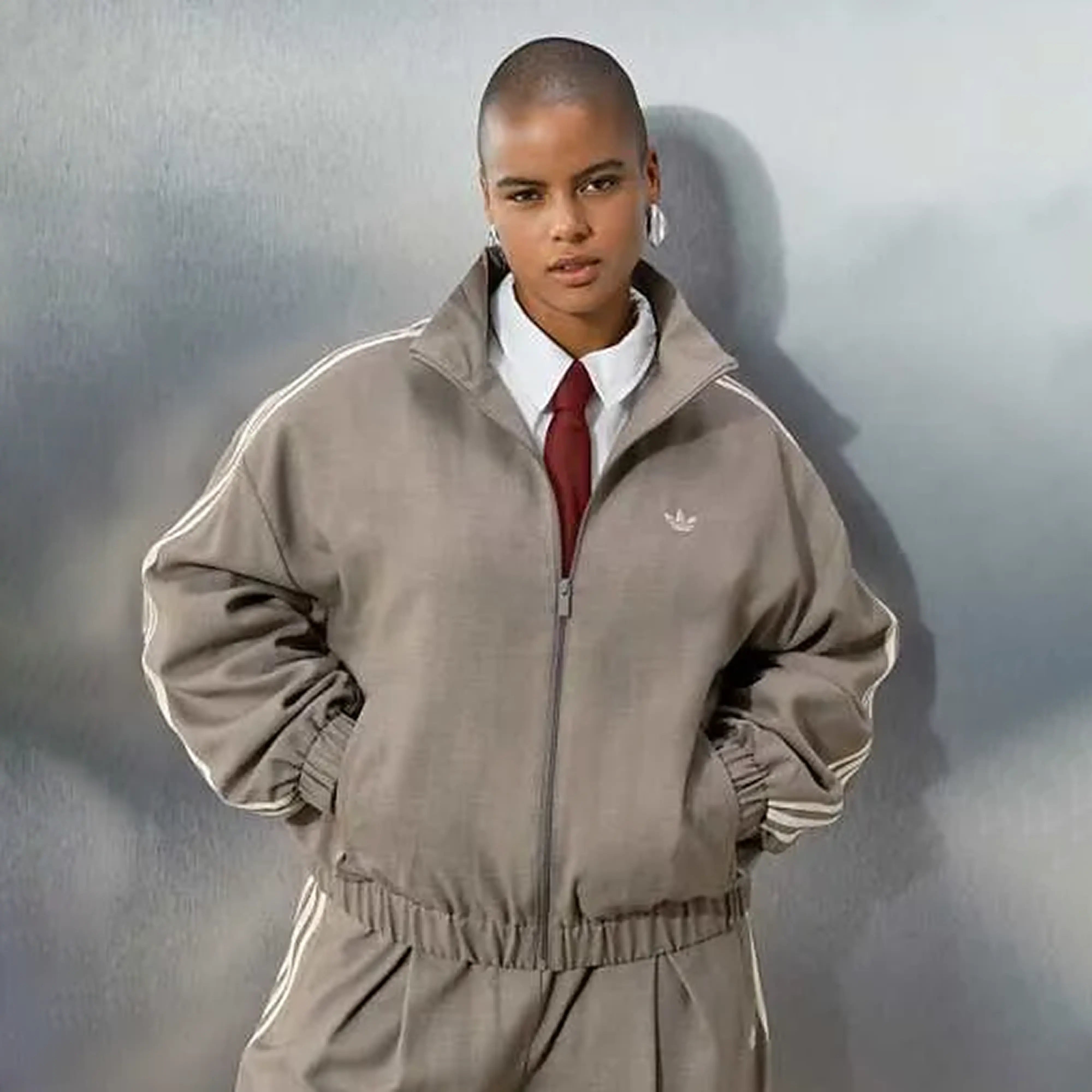 adidas inspired beige heather tailored track jacket