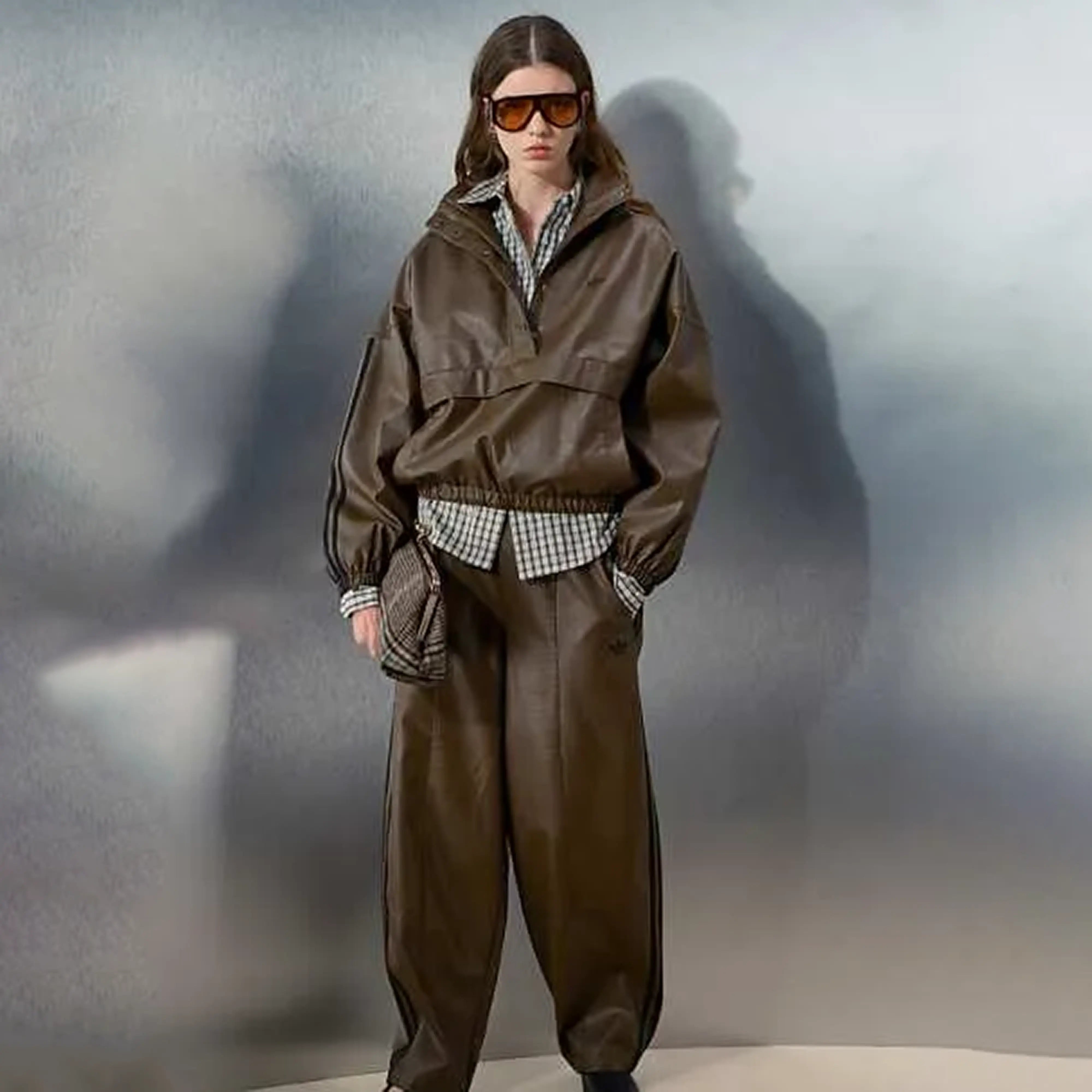 brown faux leather overhead track jacket adidas asos