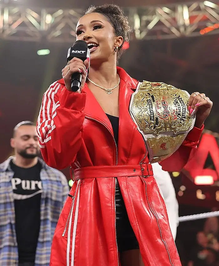 NXT 2026 Kelani Jordan Adidas Red Leather Coat