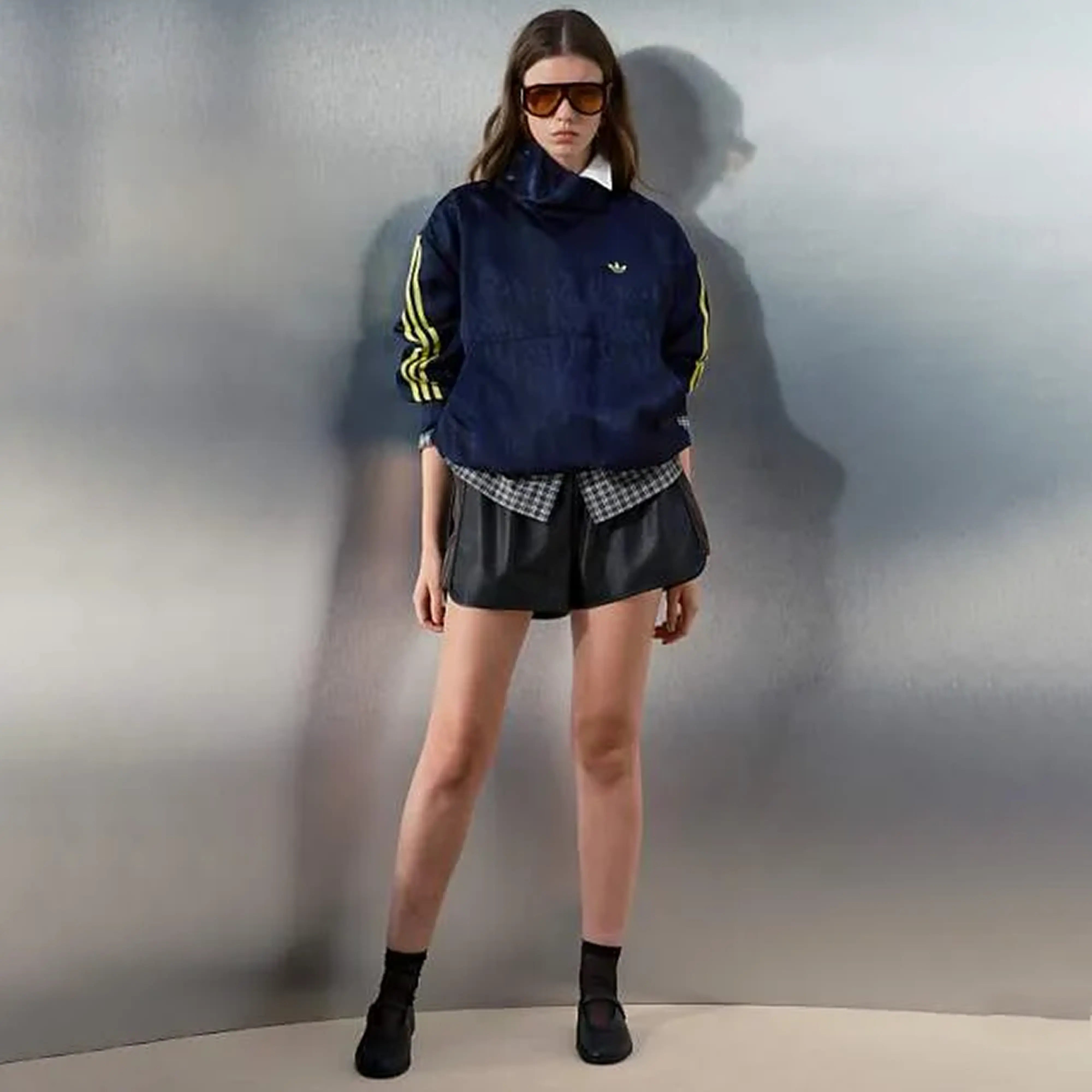 navy snake satin funnel neck shirt adidas