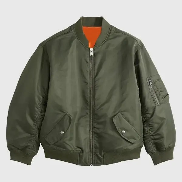 oversized MA-1 bomber with orange lining