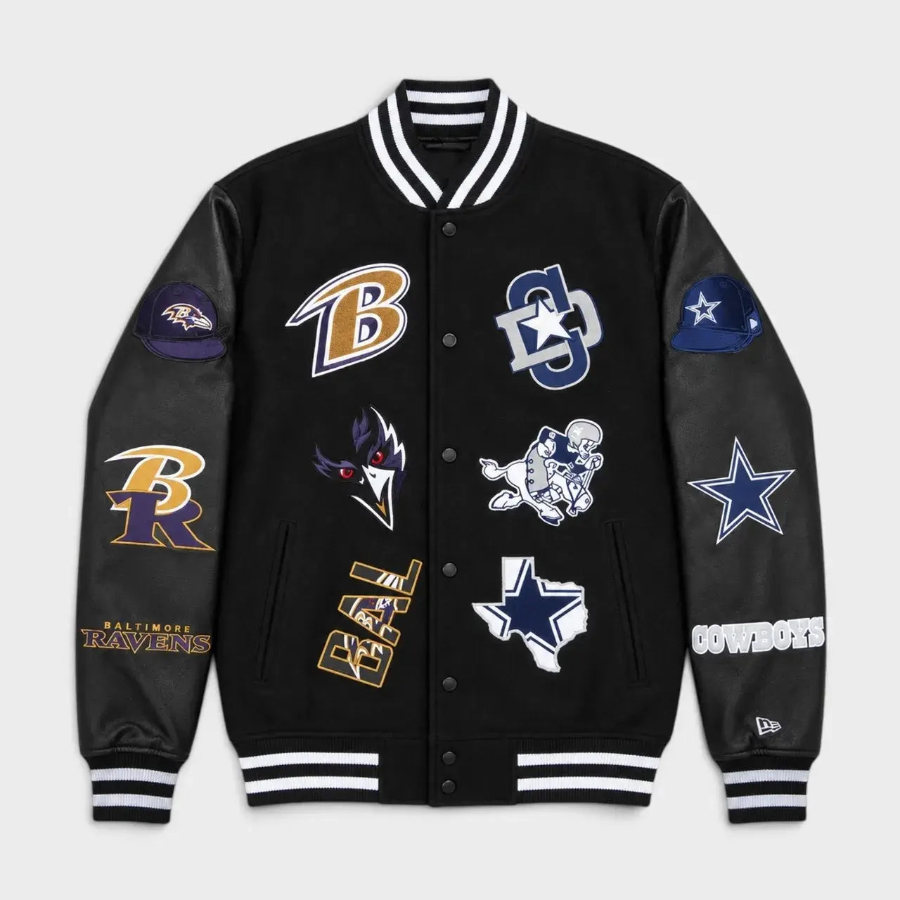 recreated cowboys ravens rio game 2026 varsity jacket