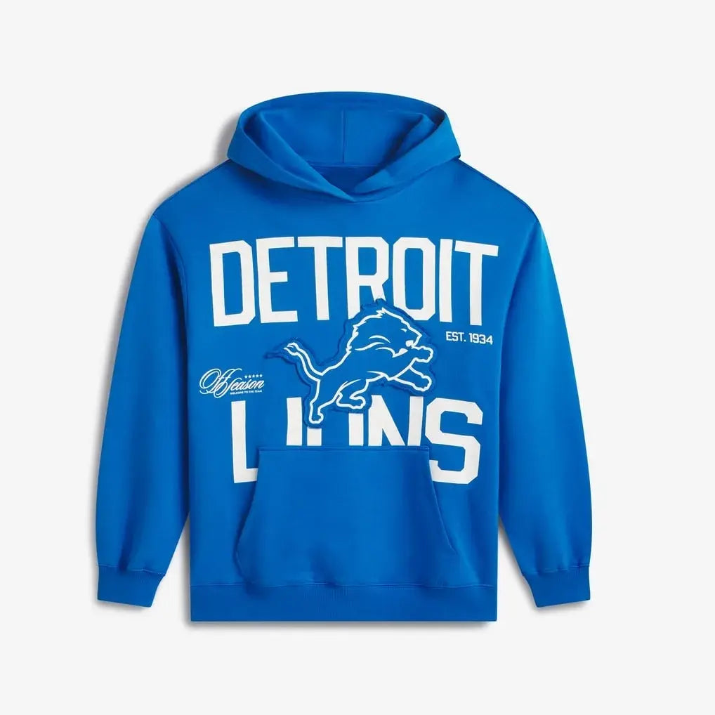 recreated detroit lions blue oversized hoodie