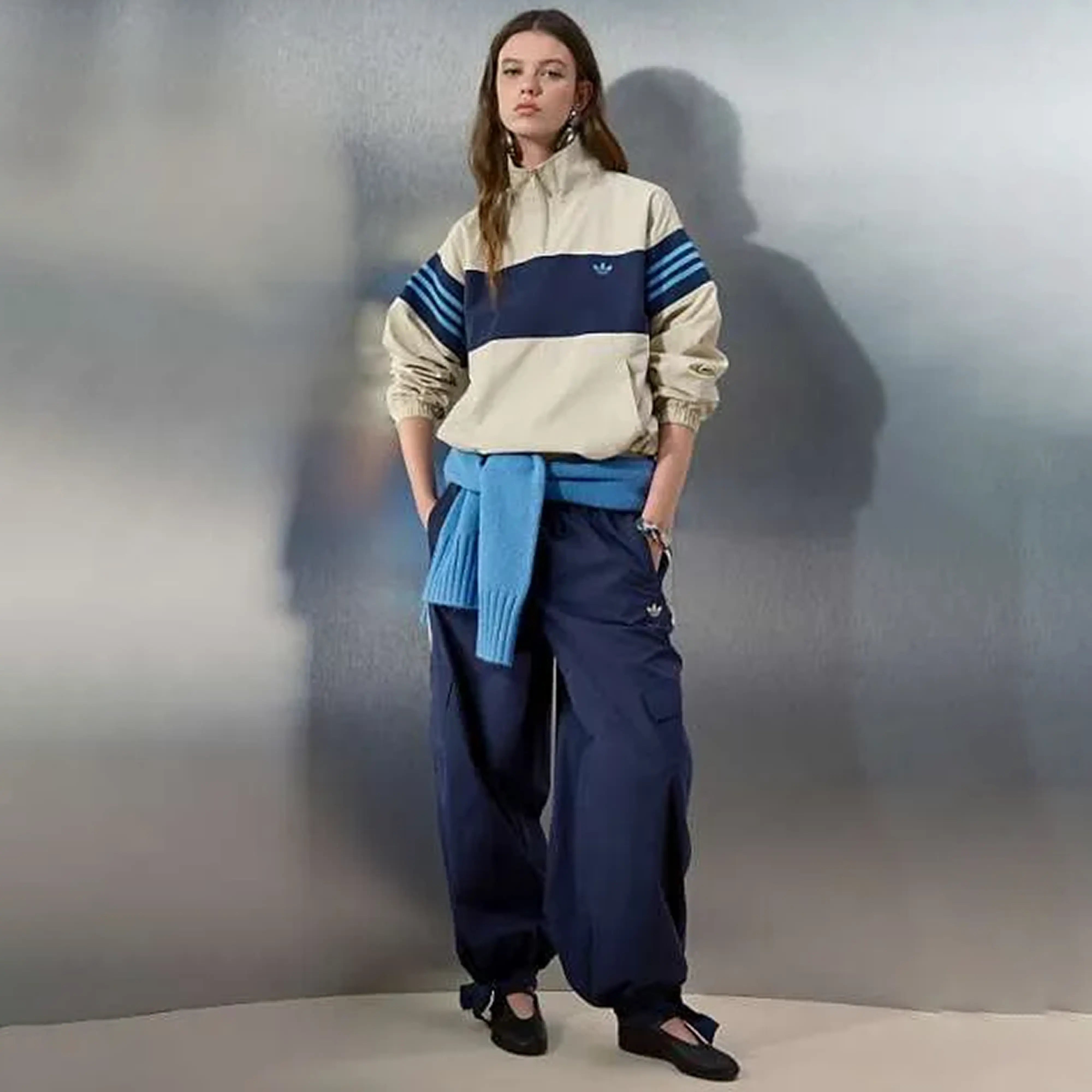 stone navy color block overhead track jacket adidas